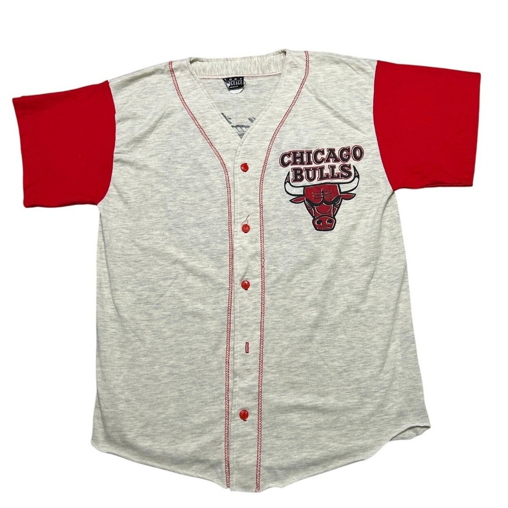 Body Language Chicago Bulls Jersey‎ Mens L Grey Red Vintage 90s Baseball Style